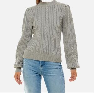 NWOT WAYF Wylander Cable Knit Cropped Open Back Cotton Sweater in Grey Small
